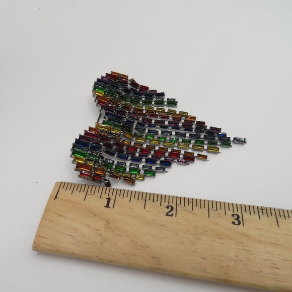 Heart Shaped Rainbow-Colored Baguette Rhinestone Brooch Pin - Picture 10 of 12